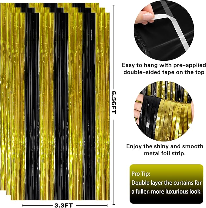Graduation Decorations 2026 - Black Gold Streamers Backdrop Banner | Graduation Party Decorations Indoor Outdoor Outside - Class of 2026 Graduation Party Photo Booth Favors Supplies for Home Wall Door