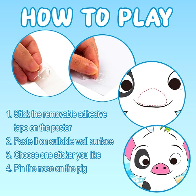 Mona Party Decorations Pin The Nose on The Pig Pin Game for Kids Mona Birthday Party Favors Pig Poster Decorations