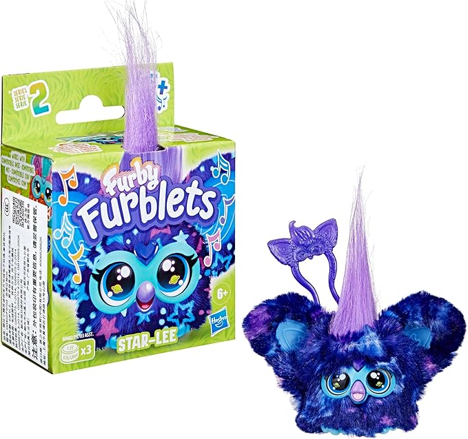 Furby Furblets Star-Lee Mini Friend, 45+ Sounds, Galaxy Music, Speaks Only Furbish, Electronic Plush Toys, Interactive Pets, Dark Blue, Back to School Gifts, Ages 6+