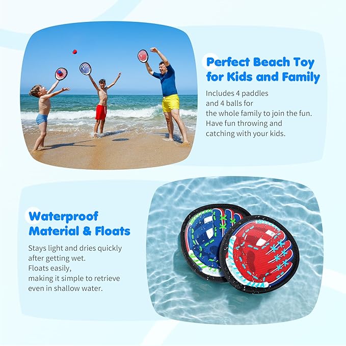 Playzap Toss and Catch Ball Set - Baseball Glove Toy Indoor Outdoor Yard Game & Beach/Pool/Sand Toy Set 2 Pack or 4 Pack - Easter Basket Stuffers for Toddlers Kids Youth Boys Girls 2-4 5-7 8-13+ Yrs