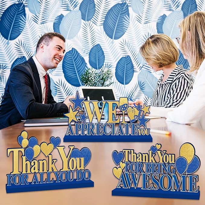 Employee Appreciation Decorations, Navy Blue Gold Thank You Table Centerpieces, Appreciate Table Topper Decor for Pastor Teacher Doctor Nurse Employee Staff Graduation Appreciation Party Supplies