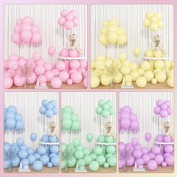 Amandir 153pcs Easter Balloon Arch Garland Kit, Different Sizes 18 12 10 5 inch Pink Blue Green Latex Rabbit Print Confetti Pastel Balloons for Spring Wedding Rainbow Birthday Party Decorations