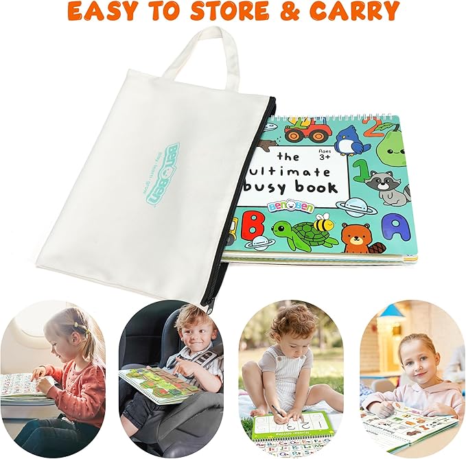 BenBen Busy Book for Toddlers, 30 Pages, Pre-Assembled, Preschool Learning Activities, Montessori Toys for Ages 3 and Up, Autism Sensory Toys, Kids Educational Activity Book, Birthday Gift