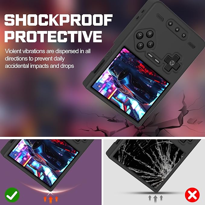 Silicone Case for Trimui Brick, Anti-Slip, Shock Proof, Soft Protective Case for Trimui Brick Handheld Game Console with Lanyard - Black