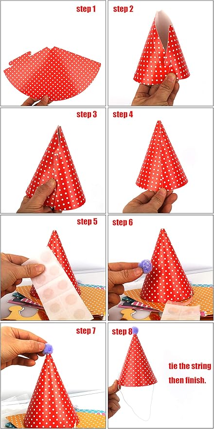 Party Hats for Kids Birthday Hats, DIY Mini Cone and Crown Set with Pom Poms, Small Paper Caps for Stuffed Animals, Pets or Toddler Decorations, Assorted Rainbow Colors