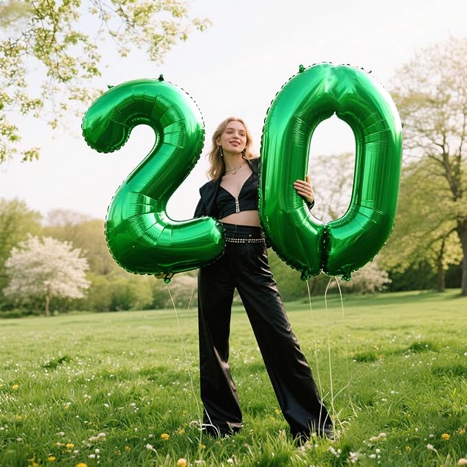 40 Inch Green Number 20 Digital Balloon,Jumbo Mylar Foil Helium Balloon for 20 Balloons for Birthday Party,Wedding Anniversary Party Decorations
