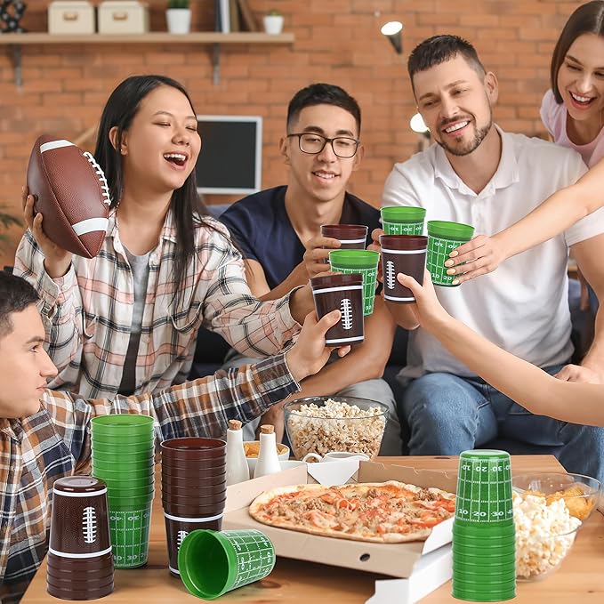 Kochorie 48 Pcs Reusable Football Plastic Cups 16 Oz Thick Cocktail Drink Cup Bulk Football Stadium Cups for Tailgate Football Theme Party Favor Birthday Event Game Day Supplies Decoration