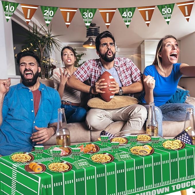 Football Party Decorations 98Pcs Football Birthday Party Suppiles Set Include Plates and Tablecloth Sport Theme Party Favors Kit