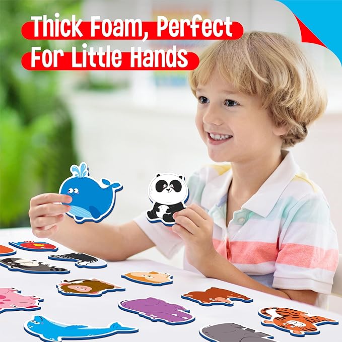 SpriteGru 35 Pcs Animal Magnets, Adorable Magnetic Animal Toys - Wild, Farm & Marine Animals - Thick Foam, Non-Toxic, Educational Learning Toys for Kids 3+