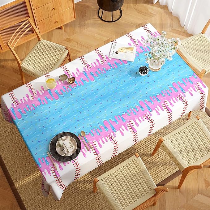 3Pcs Baseball Ice Cream Drip Birtrhday Party Tablecloth |108 x 54 Inch| Ice Cream Drip Summer Themed Plastic Tablecover Party Supplies