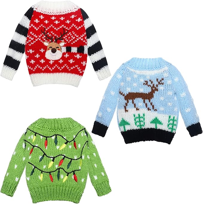 Aoriher 3 Pcs Christmas Doll Clothes Christmas Accessories Outfit Small Sweater Set Knitted Clothing Elk Xmas Santa Tree Snowflake Xmas Doll Accessories(Fresh Style)