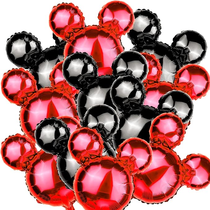 24 Pcs Mouse Head Foil Balloons Red Mouse Birthday Mylar Balloons Party Supplies Kit Black Mouse Aluminum Foil Balloon for Kids Birthday Baby Shower Theme Party Decoration Supplies Photo Props,18"