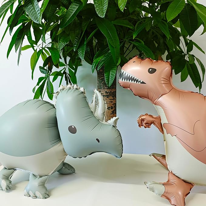 Matte Self Standing Dinosaur Tyrannosaurus Animal Balloons inflatable Triceratops Foil Balloons for Dinosaur themed Three Rex Birthday Party Boy Baby Shower Kids Adults Birthday Party Supplies Decor