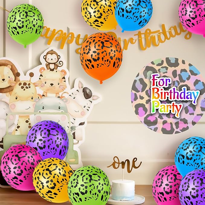 Gejoy 36 Pcs Colorful Neon Cheetah Balloons Leopard Print Balloons 12 Inch Spots Latex Leopard Jungle Animal Decorations for Cheetah Zoo Theme Birthday Party Supplies
