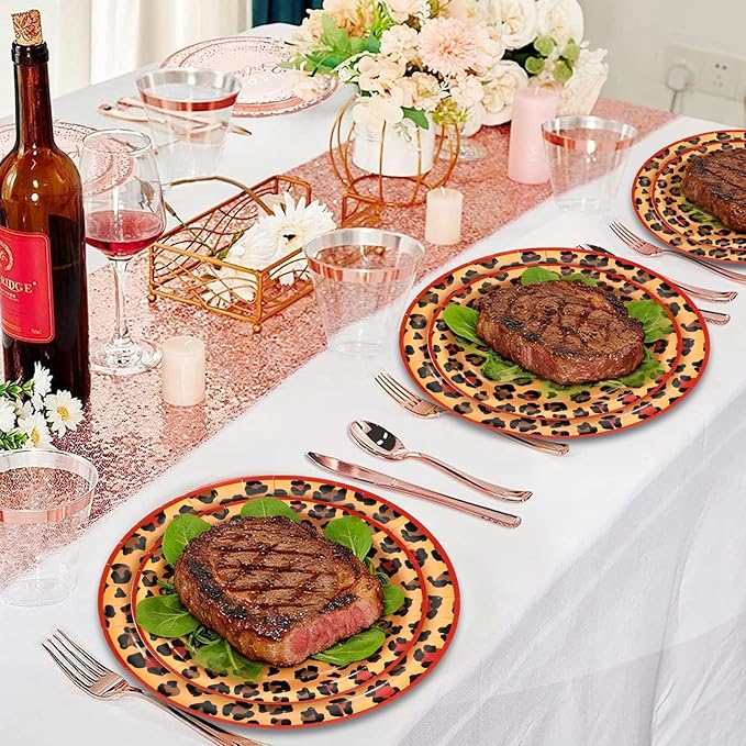 180pcs Red Cheetah Print Birthday Party Decorations,Leopard Print Plates and Napkins Set,for Girls Night Big Mama Women Birthday Party Supplies,Serves 60 Guests
