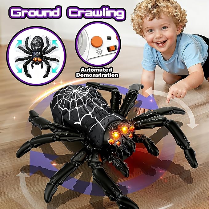 Wall Climbing Gecko Spiders,Realistic Lizard Wall Climbing Toy,Rechargeable Remote Control Robot Kids Toys,Dual Mode Floor & Wall Driving,Christmas Birthday Gift for Boys Girls Ages 3+ (Black)
