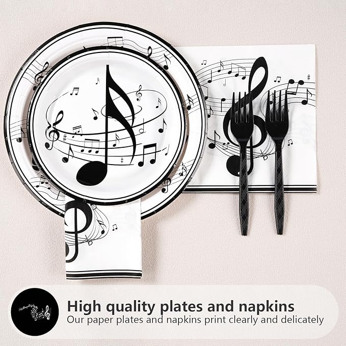 96 Pcs Music Birthday Party Supplies Music Notes Plates Napkins Disposable Music Birthday Tableware Set Music Theme Party Decorations for Baby Shower Concert Karaoke Music Birthday Party Decor Serve24