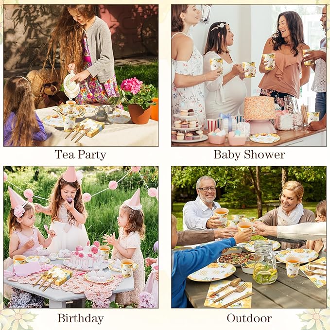 350 Pcs Tea Party Supplies Spring Summer Sage Green Sunflower Party Tableware Set Disposable Plates Napkins Paper Cups Plastic Cutlery Set For Birthday Bridal Baby Shower Serves 50(Bee)