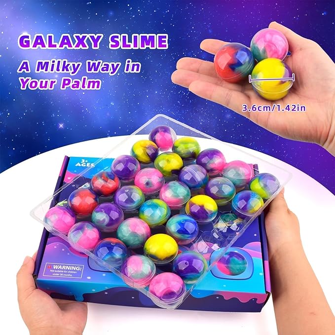 28-Pack Slime Party Favors, Bulk Galaxy Slime Balls Non-Sticky, Mess-Free for Kids, Stress Relief Mini Toys for Girls and Boys - Classroom Reward, Party Supplies, Goodie Bag Stuffers