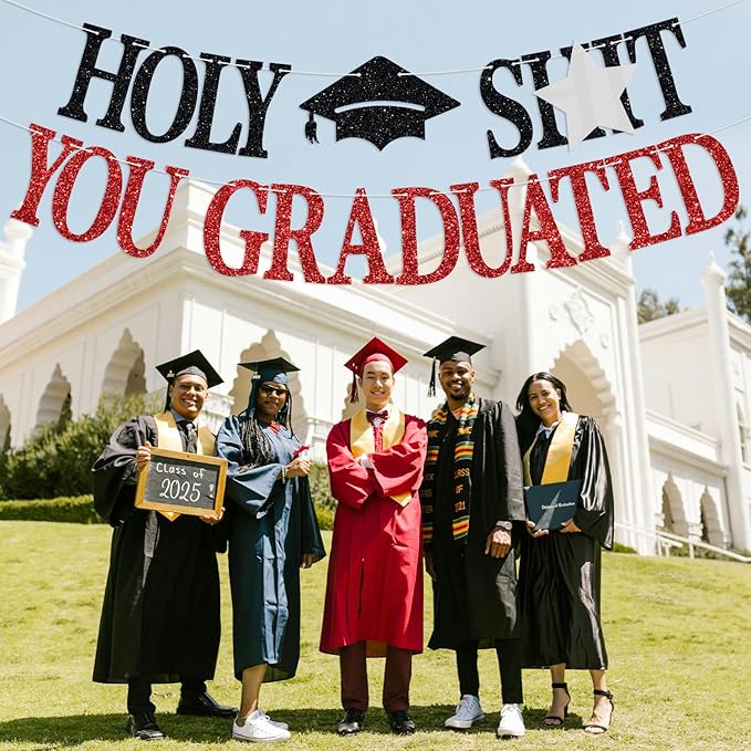 Congrats Grad 2026 Banner, You Did It Hanging Decorations, Glittery Class of 2026 Graduation Party Decorations Supplies(Red)