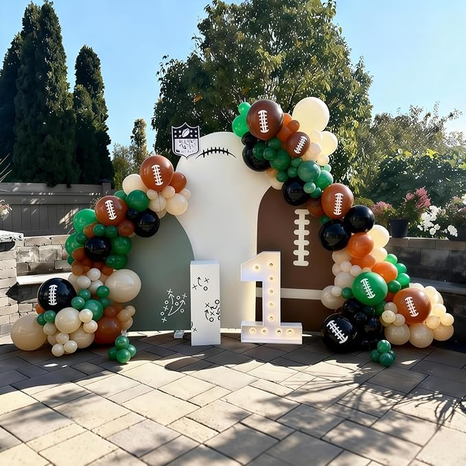 Football Balloons, 12 Inch Dark Green Black White Sand with Brown Printed Sports Latex Balloon for Kids Boys Game Football Sport Themed Birthday Party Decor Baby Shower Decorations Supplies