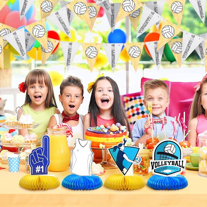 Harloon 12 Pieces Volleyball Party Decorations Volleyball Honeycomb Centerpieces Volleyball Tables Centerpieces Volleyball Party Favors for Birthday Party Sports Themed Party Decor