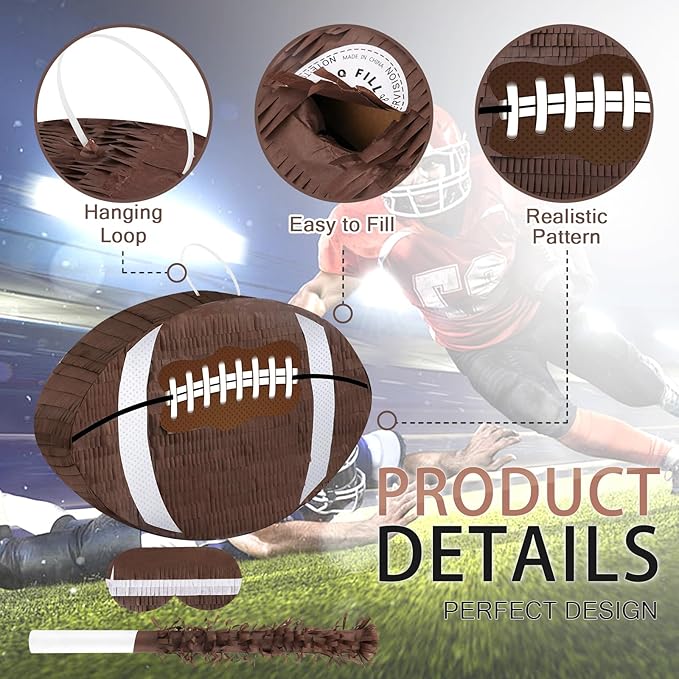 Football Pinata with Pinata Stick & Hanging Football Party Decorations Footballs Games for Footballs Sport Themed Birthday Party Supplies