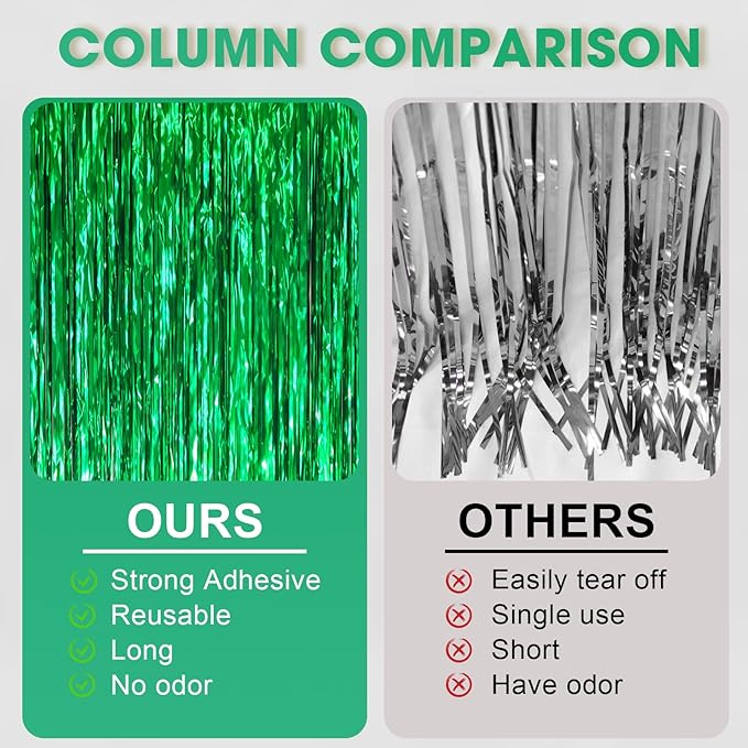 3.3 x 6.6 ft Foil Fringe Backdrop Curtains, Tinsel Streamers Party Decorations, Fringe Backdrop for Birthday, Baby Shower, Gender Reveal, Graduation (9, Green)