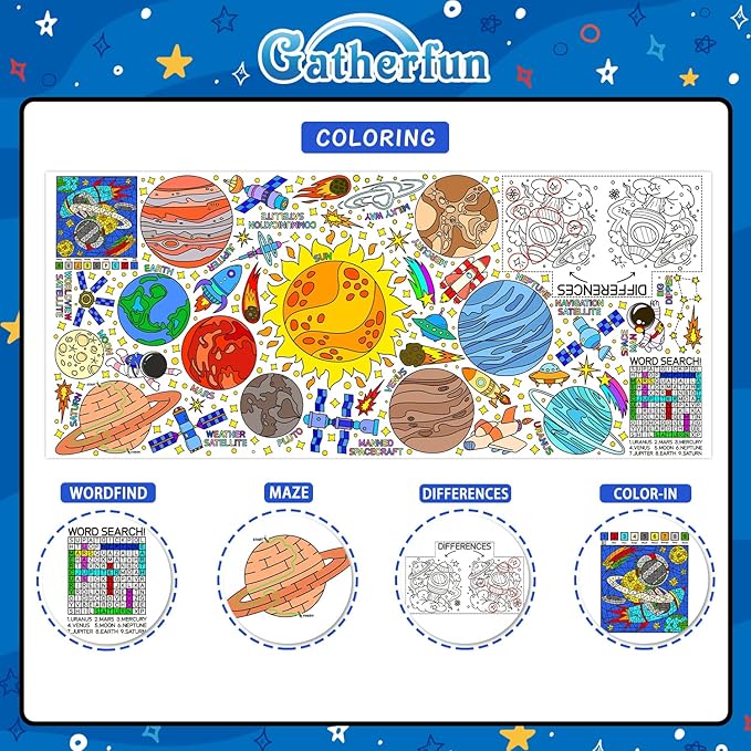 Gatherfun Giant Coloring Poster for Classroom Wall - Versatile 31.5 x 72 Inches Outer Space Activity Poster/Table Cover,School Parties, Outer Space Birthday Party and Special Events Decoration