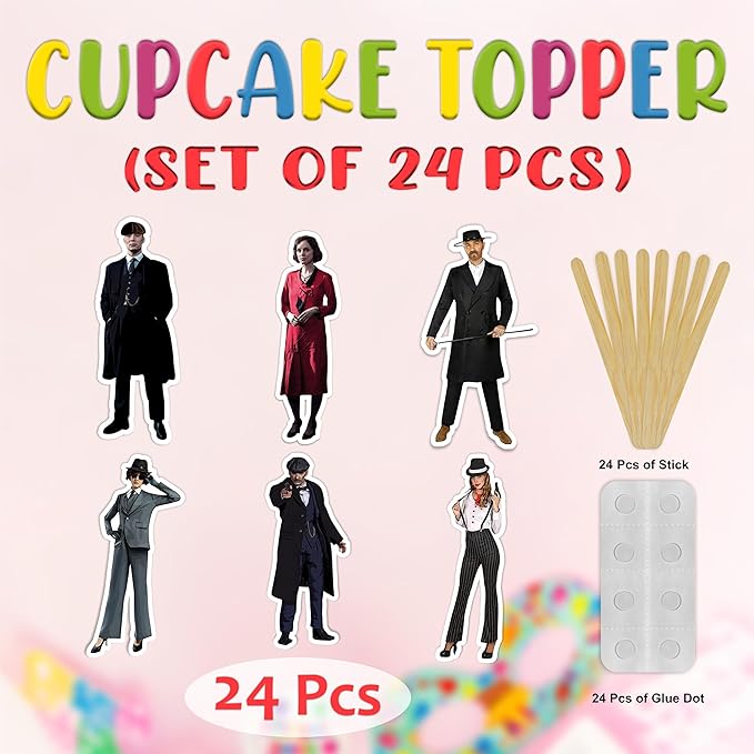 Peaky Blindrs Cupcake Topper – Vintage Gangster Theme Cupcake Topper for Birthday Celebrations and Classic Party Events, Retro Suit Style Decorative Cake Topper for Dessert Tables, Themed Gatherings.