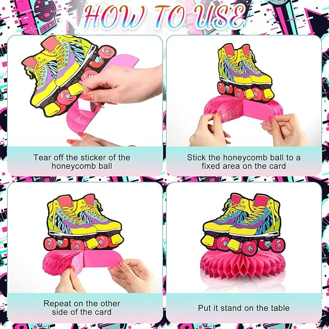 Pasimy 16 Pcs 80s Party Decorations 1980s Honeycomb Centerpieces 3D Hip Hop Table Toppers Back to The 80s Retro Rock Hippie Photo Props for Throwback Birthday Neon Party Favors Supplies