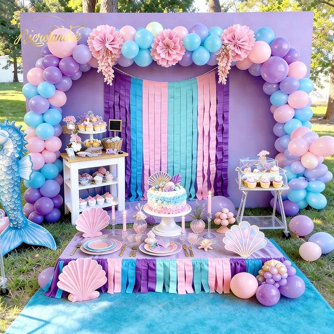 NICROLANDEE 8 Rolls Purple Pink Blue Crepe Paper Streamers 656ft for Girls Birthday, Baby Shower, Mermaid Theme Party Decorations, Princess Birthday Ocean Theme Party Decor for Girls