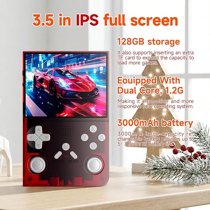 R40 Retro Handheld Game Console with Storage Case - Open Source System,3.5" IPS Screen, 18,000+ Classic Games, 128G TF Card, 3000mAh Battery, Portable Gaming Player for Travel, Red