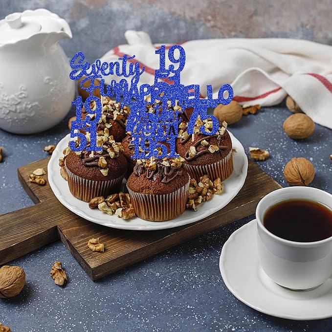 30 PCS 75th Birthday Cupcake Toppers Glitter Seventy Five Happy 75 Straight Outta 1951 Cupcake Picks for Cheers to 75 Fabulous 75th Birthday Anniversary Party Cake Decorations Supplier Blue