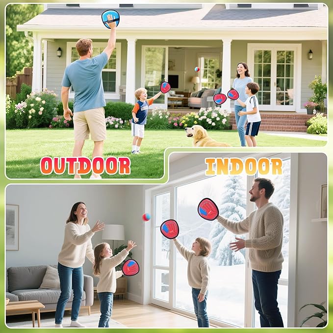 JoyCat Toss and Catch Ball Game, 2 Adult & 2 Kids Paddles Sticky Ball Set, Family Outdoor Catch Game for Beach, Backyard & Pool, Easter Basket Stuffer Gifts for Boys Girls Ages 3+