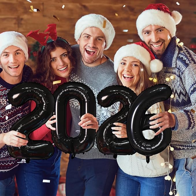 KALOR 16 Inch 2026 Black Foil Number Balloons, 2026 New Years Decorations for 2026 Happy New Year Eve and Graduations Party Supplies