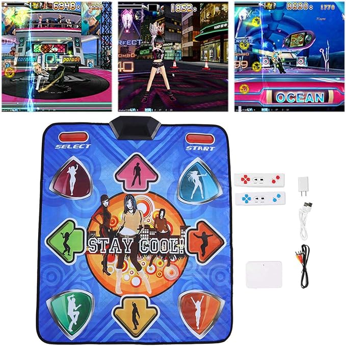 Dual Purpose Dance Pad, Non-slip Portable Double Players Dance Mat Remote Sensing Foldable Game Dancing Pad with Cordless Handle for Various Video Games,(U.S. regulations)