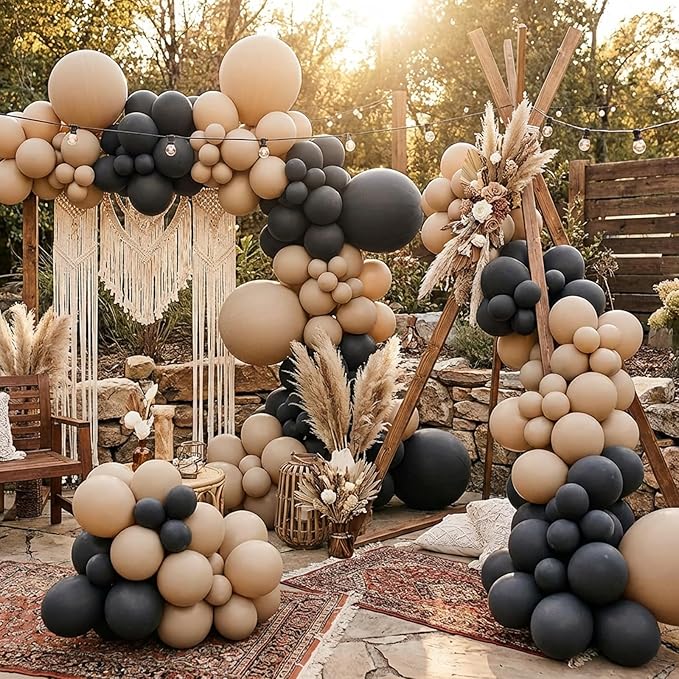 RUBFAC Vanilla Brown Balloons 129pcs Different Sizes Pack of 18 12 10 5 Inch, Latex Light Brown Balloon Garland Arch Kit for Wedding Baby Shower Birthday Party Decorations