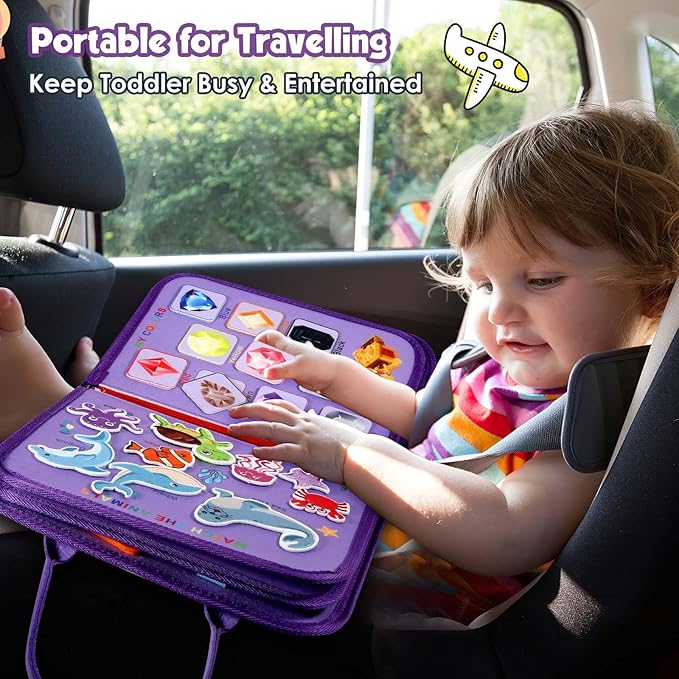 Winblo Toddler Busy Board - Montessori Toys for Toddler Girl Birthday Gift - Educational Learning Sensory Busy Book for Toddlers, Activities Books for Toddlers, Travel Toys for Airplane Car