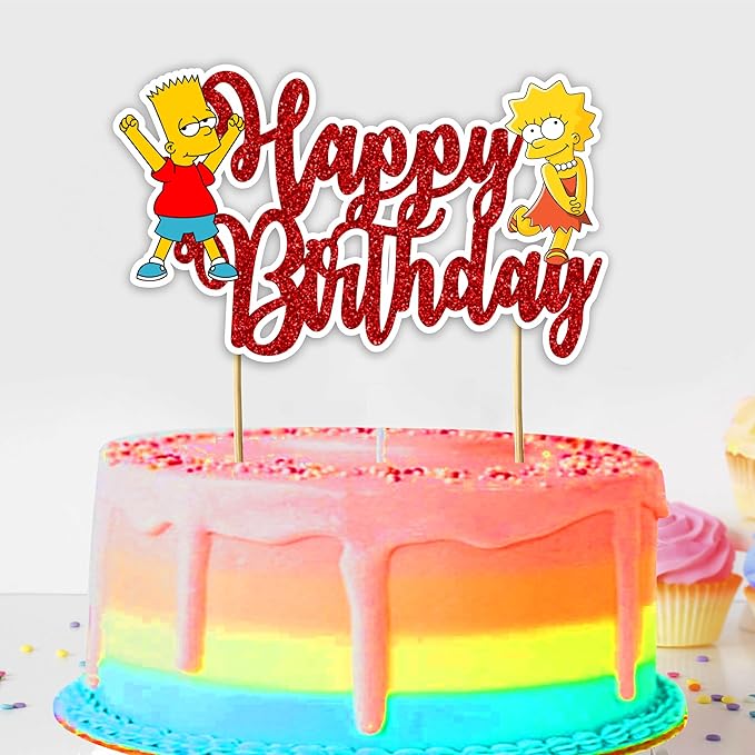 "Brt Simpson Happy Birthday Cake Topper – Fun Cartoon Theme Cake Decoration for Boys Girls – Simpsons Inspired Birthday Party Supplies for Dessert Table Décor, School Events & Family Celebrations"