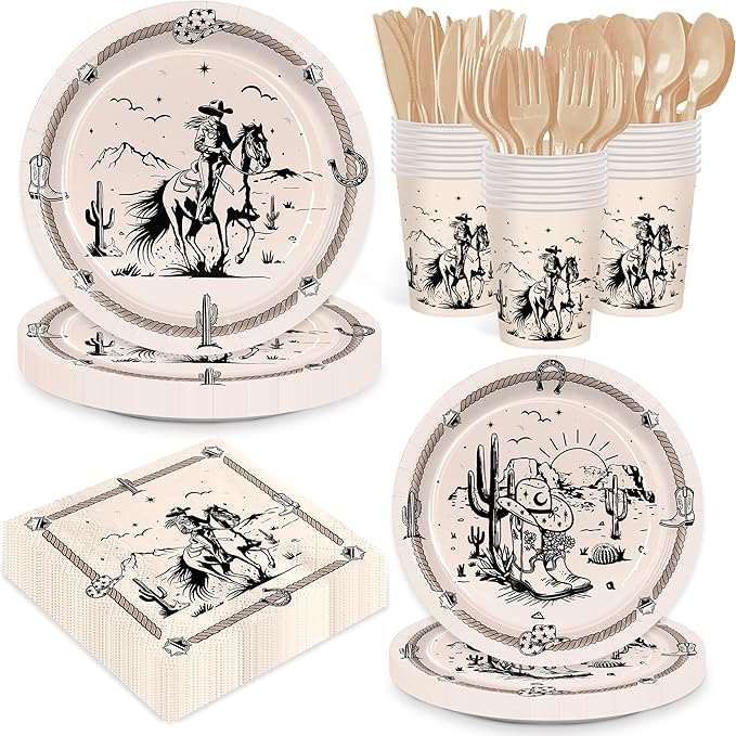 168pcs Western Party Plates Napkins Western Crowgirl Party Supplies Paper Cups Girl's Rodeo Tableware Set Wild Cowgirl Birthday Decorations for Girls Birthday 24 Guests