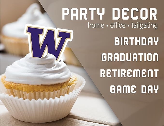 Washington Cupcake Topper Party Supplies for Football, Birthday, Graduation Party Decorations (24 Pieces) (Washington Huskies)