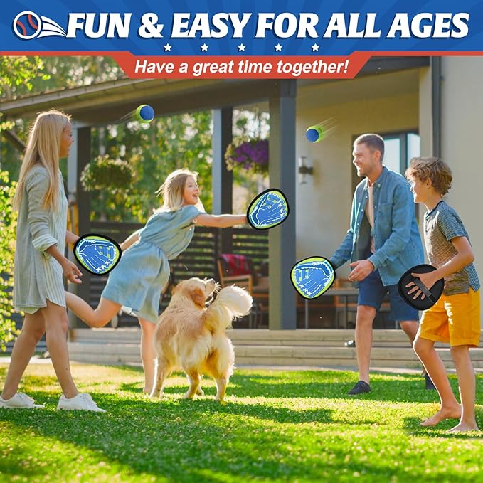 4 Packs Catch Ball Game Set, Baseball Training Glove, Outdoor Toys, Summer Pool Beach Yard Backyard Camping Sports Play Toy Games for Toddlers Kids Teens Adults Family Game, Fun Ideal Gifts