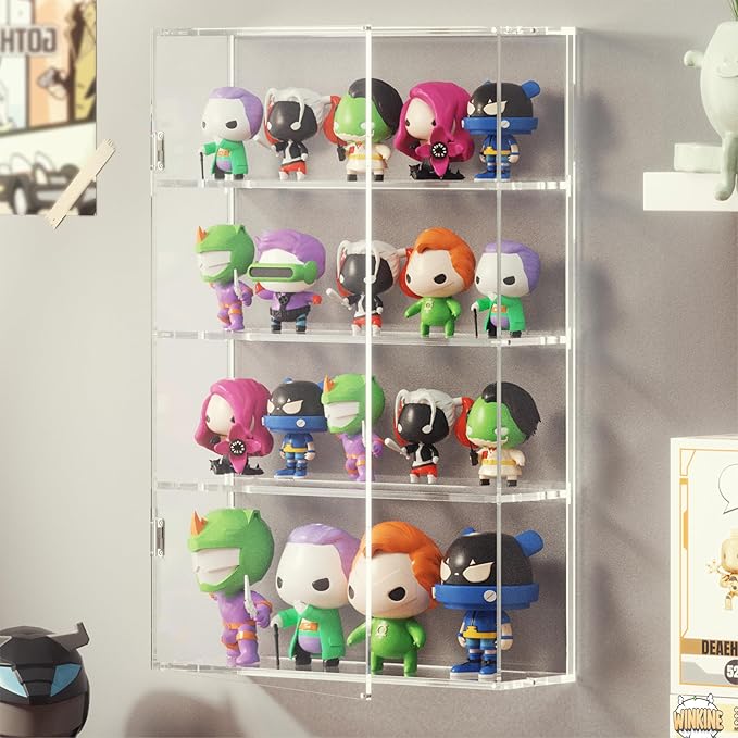WINKINE Oversized Display Case Compatible with Funko Pop Out of Box, Acrylic Floating Shelf Wall Mounted, Clear Display Cabinet Box for Collectibles, Toys, Figure Stand Storage (Clear-4 Tier)