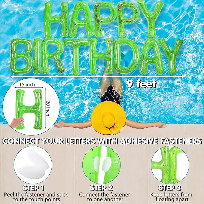 Shappy 20'' Happy Birthday Pool Large Floating Letter Balloons with Adhesive Dots Inflatable Pool Decorations for Summer Birthday Party