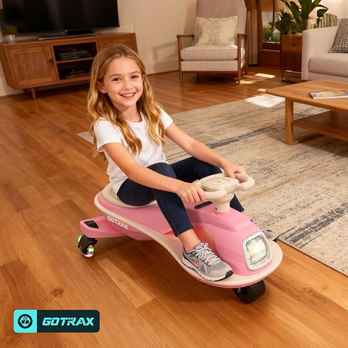 Gotrax WG1 Electric Wiggle Car for Kids, 12V Big Battery up to 120Min Playtime, Music Speaker &Rear Flash Wheels, Battery Display & Easy Assembly w/Pedal Throttle, Crazy Cart Gift for Ages 3+, 132Lbs