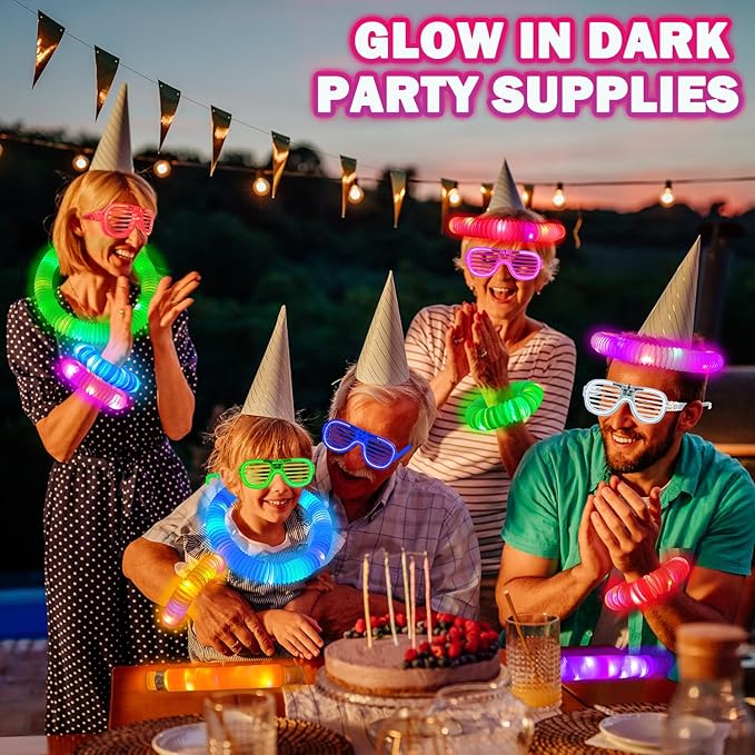 Glow in the Dark Party Favor Supplies for Kids 24 PCS, Easter Glow Sticks & Neon Glasses for Toddler,LED Light Up Toy Bracelet Necklace Accessories Decor for Mardi Gras Basket Camping Birthday Wedding