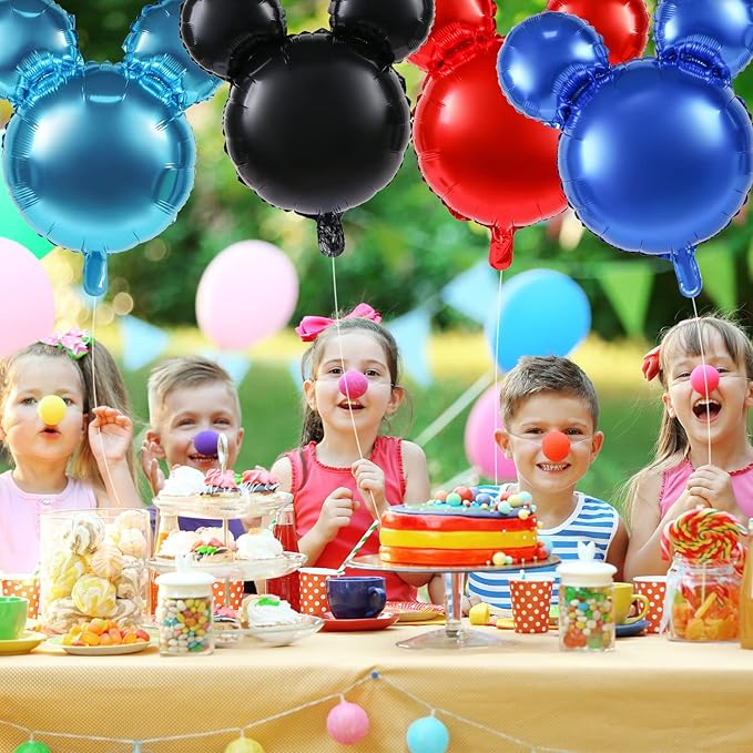 4 Pcs Mouse Head Foil Balloons, 24'' Mouse Mylar Balloon for Birthday Party Decorations Jumbo Mouse Head Aluminum Foil Balloons Party Favors Supplies (Blue)