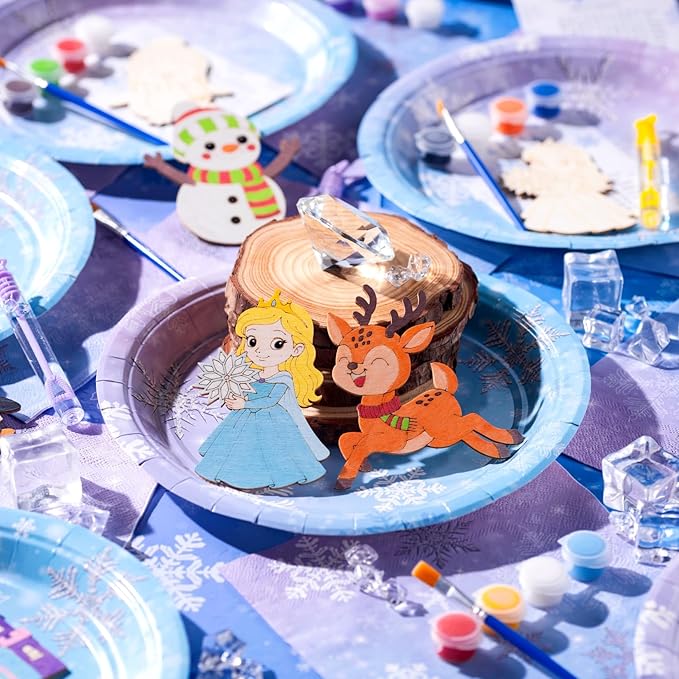 Frozen Party Favors – 12 PCS DIY Winter Wooden Painting Crafts with Bubble Wands - Frozen Birthday Party Supplies, Decorations, Goodie Bag Fillers