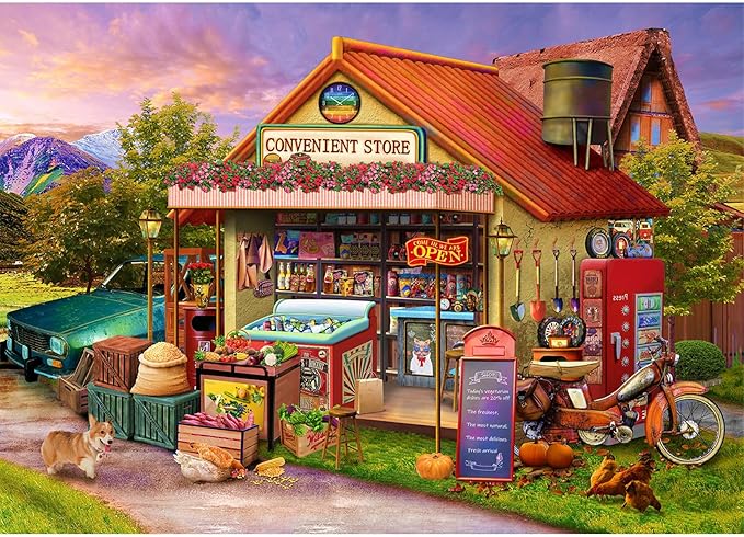 HUADADA Jigsaw Puzzles for Adults 1000 Pieces, Country Store Interlock Perfectly Letter on Back No Dust, Home Decor Birthday Party Gift Toy for Men Women Olders Seniors (27.5"x19.6"), 1:1 Poster